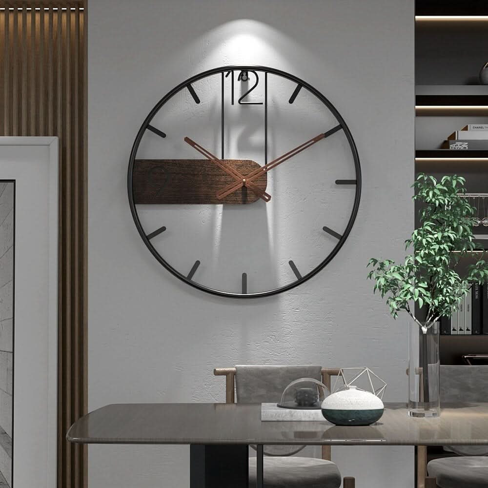 Minimalist Wood and Metal Wall Clock With Large Open Face