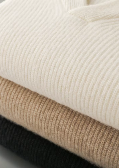 Aspen Cashmere Ribbed V-Neck Sweater