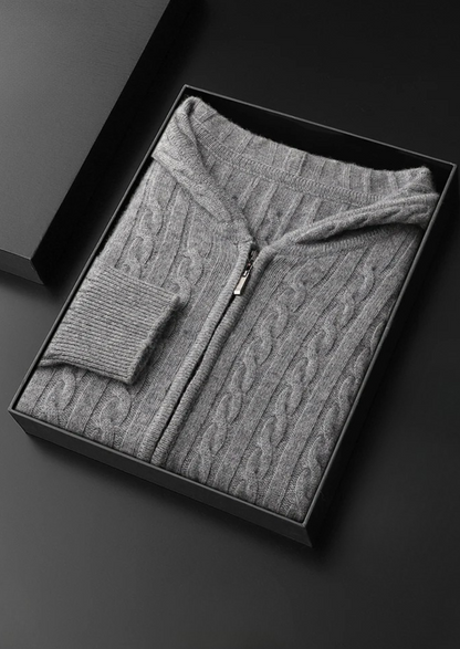 Bristol Cashmere Cable Knit Zipper Hoodie