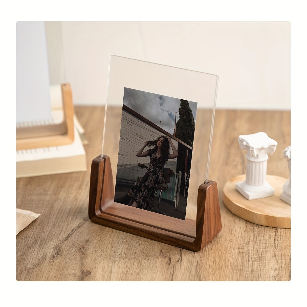 Acrylic & Wood Photo Frame | Minimalist U-Shaped Display Stand