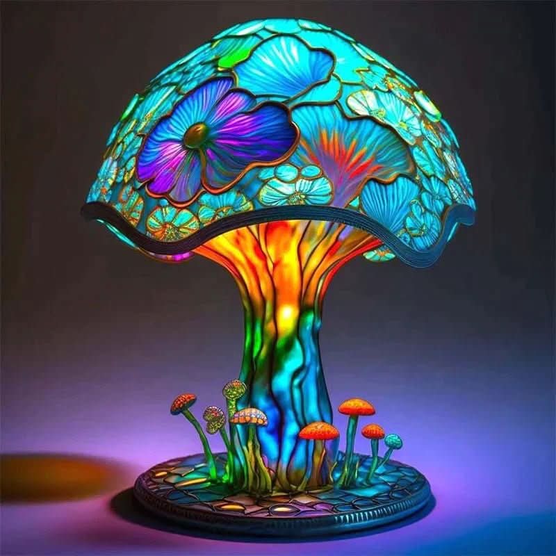 Art Nouveau Stained Glass Mushroom Table Lamp