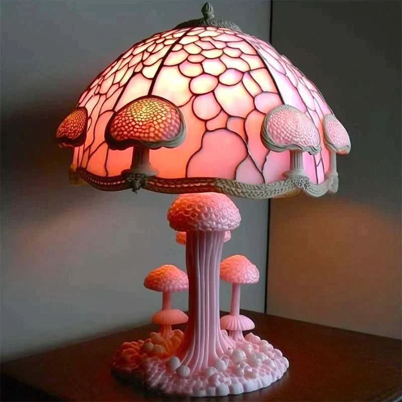 Art Nouveau Stained Glass Mushroom Table Lamp