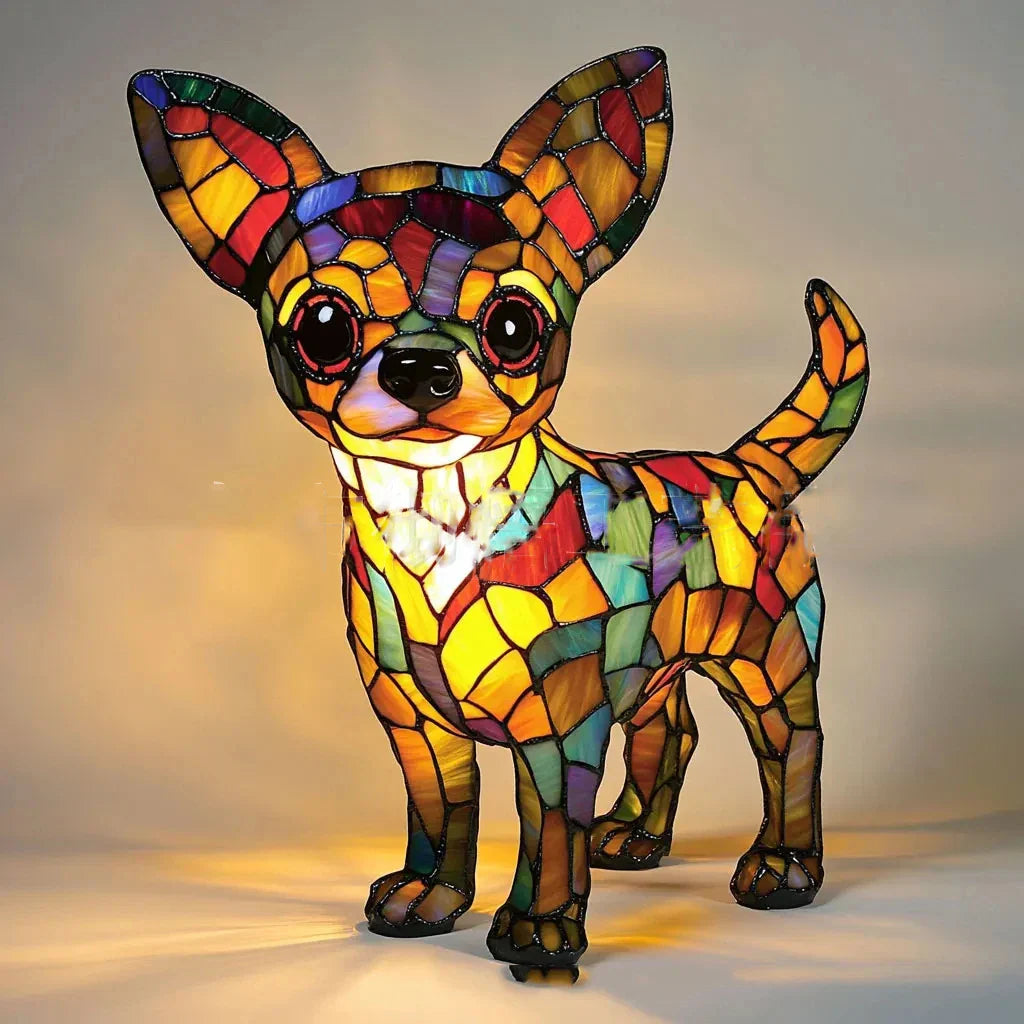 Art Nouveau Stained Resin Cat and Dog Table Lamp