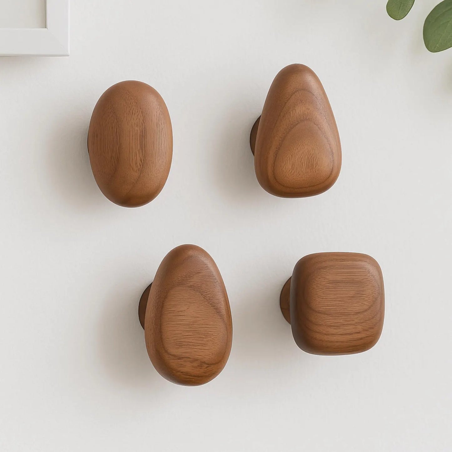 Minimalist Wooden Wall Hook Set With Pebble Shape