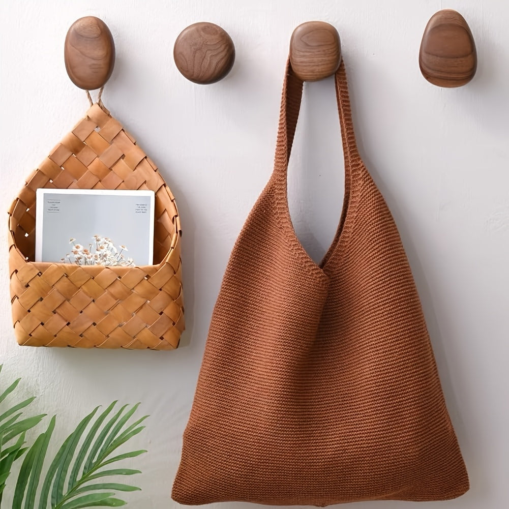 Minimalist Wooden Wall Hook Set With Pebble Shape - Walnut-Wood
