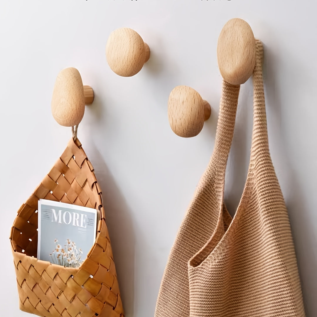 Minimalist Wooden Wall Hook Set With Pebble Shape